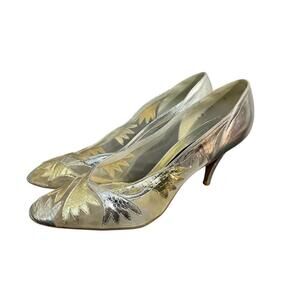 Stuart Weitzman for Mr. Seymour Vintage Mesh Heels 9 AA Silver Gold Dressy Pumps